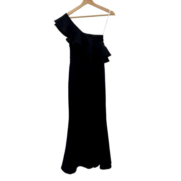 Lulu's S Black one Shoulder ruffle maxi Gown - Picture 4 of 6